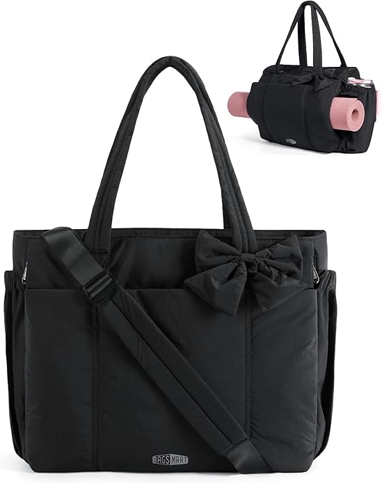 BAGAMSRT Crush Bow Tote Bag for Women, Large Work Tote with 40oz Tumbler, Puffer Travel Tote Bag for Work, Yoga, Gym | For Mom, Diaper, Large Capacity, Everyday Bag