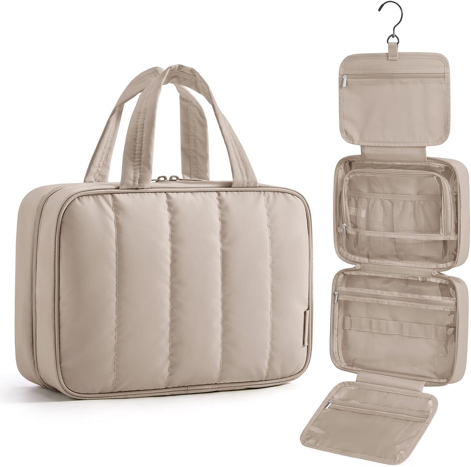 BAGSMART Hanging 360° Toiletry Bag - Lightweight, Puffy Dry/Wet Pockets, Adjustable 2/3 Sections, Multi-Functional Travel Makeup Organizer OutdoorFun