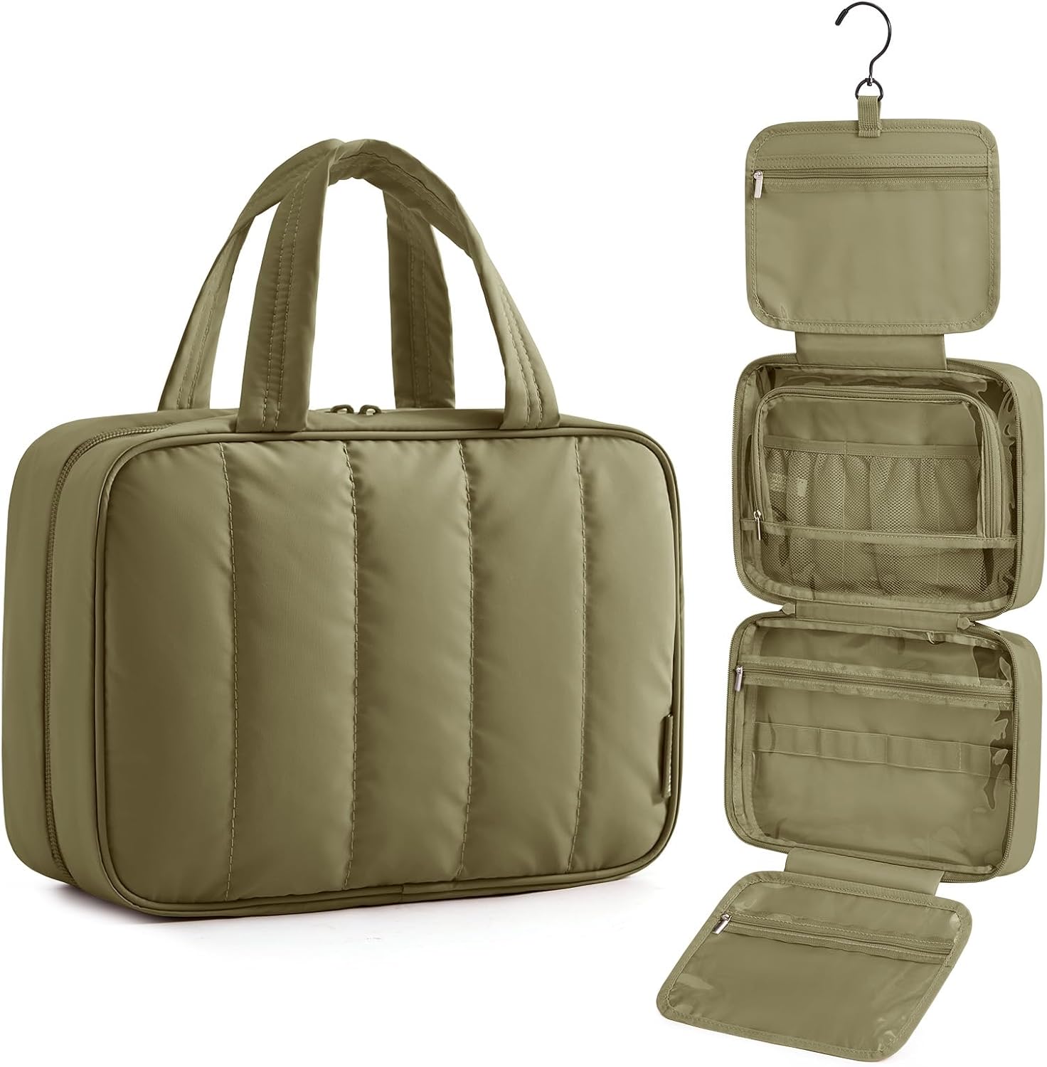 BAGSMART Hanging 360° Toiletry Bag - Lightweight, Puffy Dry/Wet Pockets, Adjustable 2/3 Sections, Multi-Functional Travel Makeup Organizer OutdoorFun