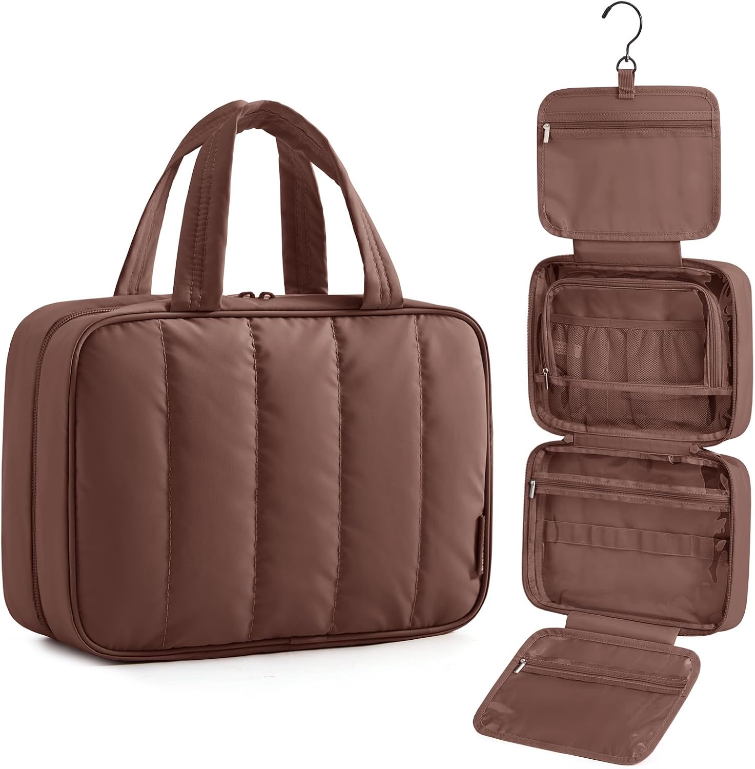 BAGSMART Hanging 360° Toiletry Bag - Lightweight, Puffy Dry/Wet Pockets, Adjustable 2/3 Sections, Multi-Functional Travel Makeup Organizer OutdoorFun