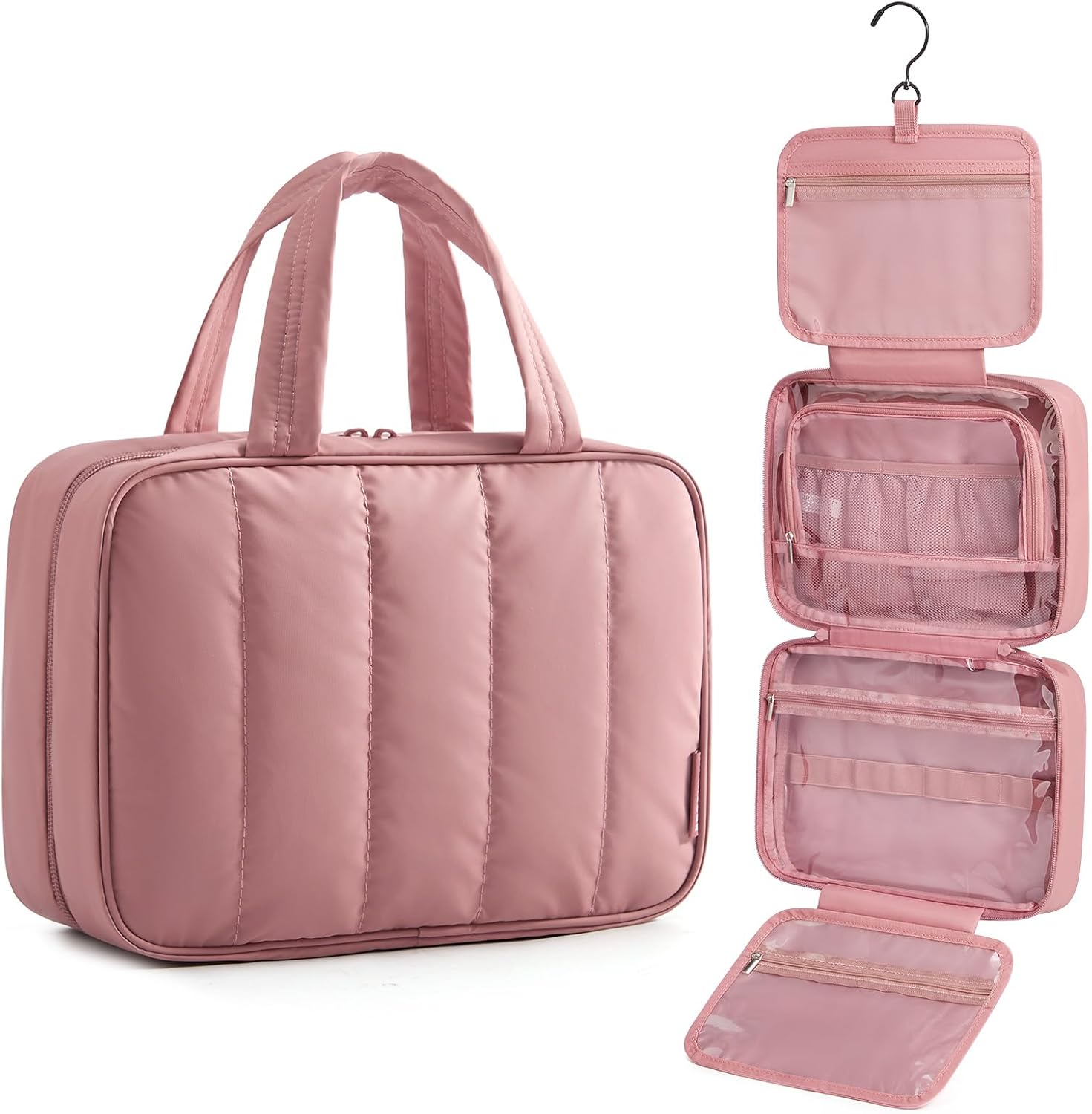 BAGSMART Hanging 360° Toiletry Bag - Lightweight, Puffy Dry/Wet Pockets, Adjustable 2/3 Sections, Multi-Functional Travel Makeup Organizer OutdoorFun