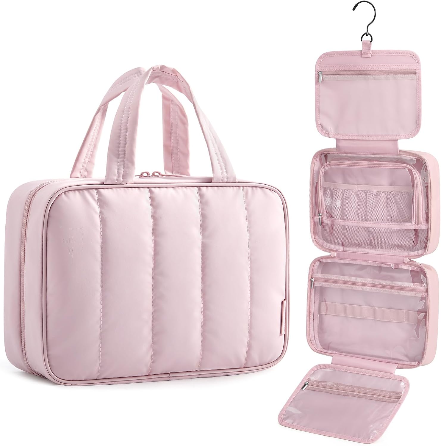 BAGSMART Hanging 360° Toiletry Bag - Lightweight, Puffy Dry/Wet Pockets, Adjustable 2/3 Sections, Multi-Functional Travel Makeup Organizer OutdoorFun