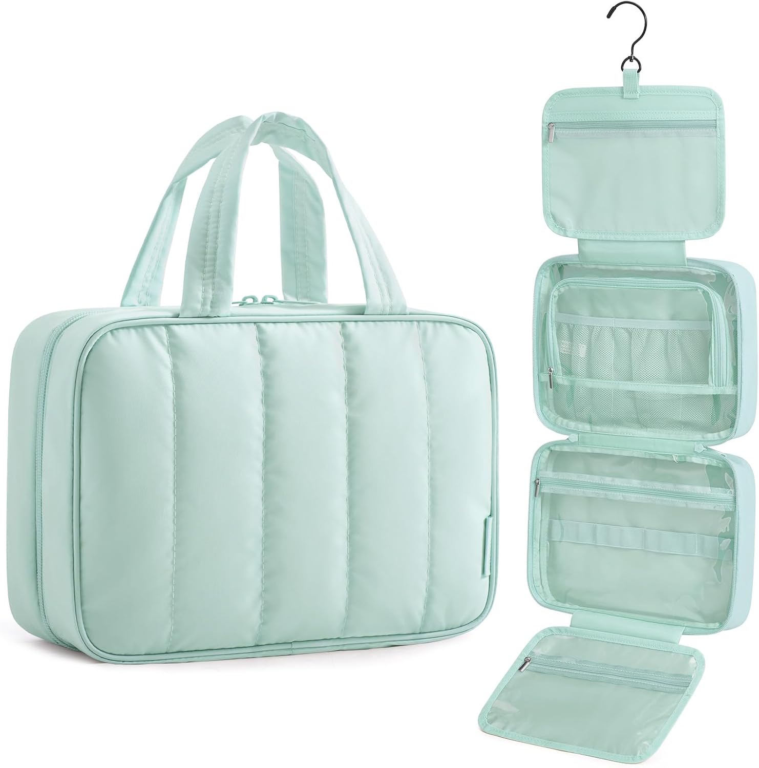 BAGSMART Hanging 360° Toiletry Bag - Lightweight, Puffy Dry/Wet Pockets, Adjustable 2/3 Sections, Multi-Functional Travel Makeup Organizer OutdoorFun