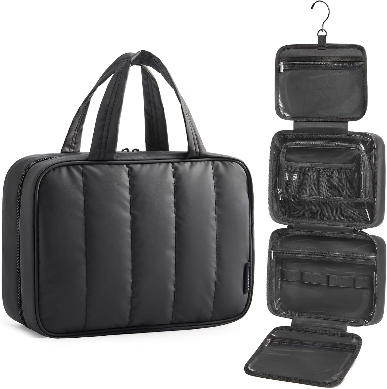 BAGSMART Hanging 360° Toiletry Bag - Lightweight, Puffy Dry/Wet Pockets, Adjustable 2/3 Sections, Multi-Functional Travel Makeup Organizer OutdoorFun