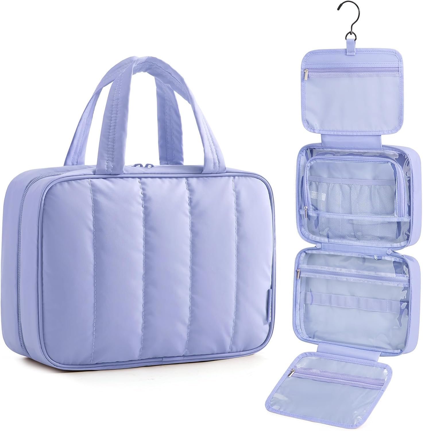 BAGSMART Hanging 360° Toiletry Bag - Lightweight, Puffy Dry/Wet Pockets, Adjustable 2/3 Sections, Multi-Functional Travel Makeup Organizer OutdoorFun