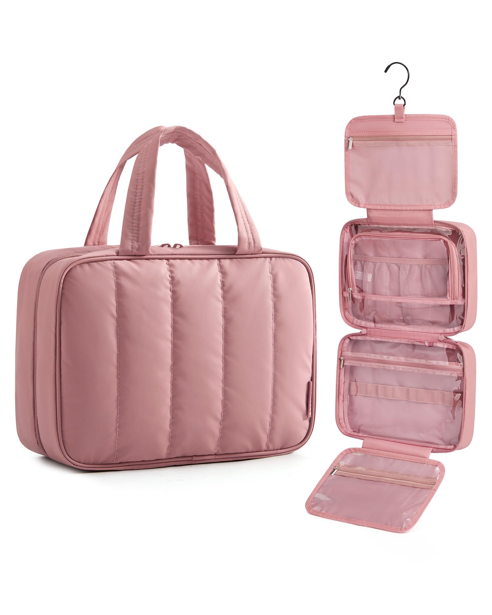 BAGSMART Hanging 360° Toiletry Bag - Lightweight, Puffy Dry/Wet Pockets, Adjustable 2/3 Sections, Multi-Functional Travel Makeup Organizer OutdoorFun