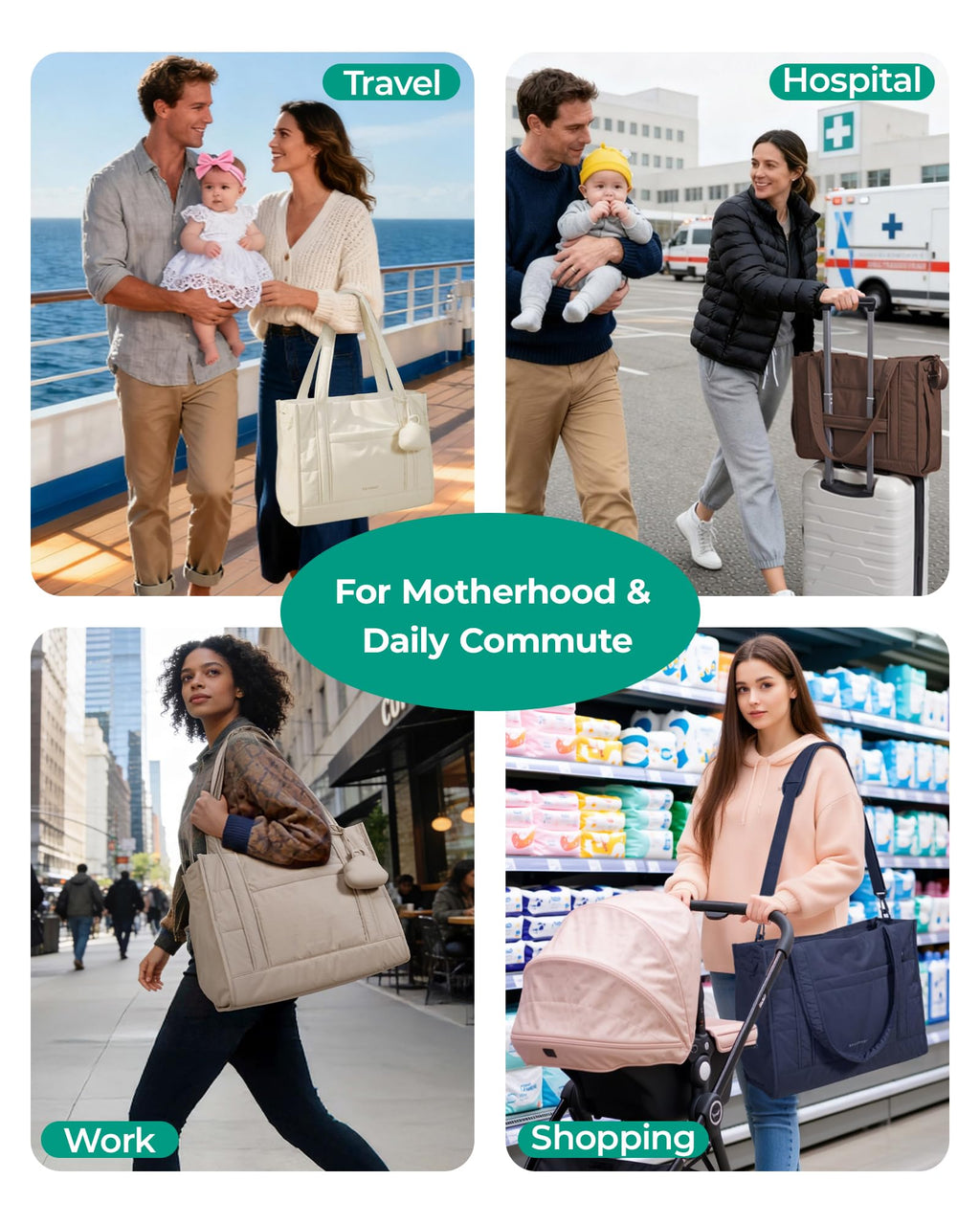 BAGSMART Crush Bow Diaper Bag Tote Large Waterproof Puffer Travel Tote with Changing Pad for Babies 0-14 Months TikTokShopJumpstartSale