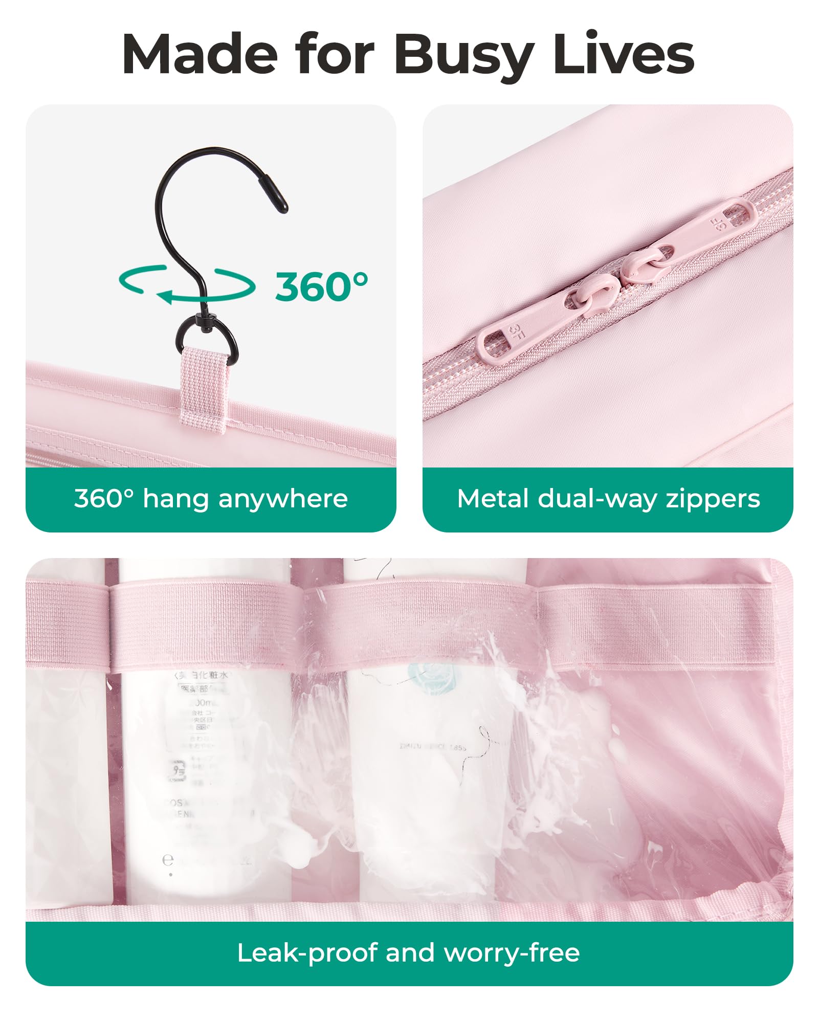 BAGSMART Hanging 360° Toiletry Bag - Lightweight, Puffy Dry/Wet Pockets, Adjustable 2/3 Sections, Multi-Functional Travel Makeup Organizer OutdoorFun