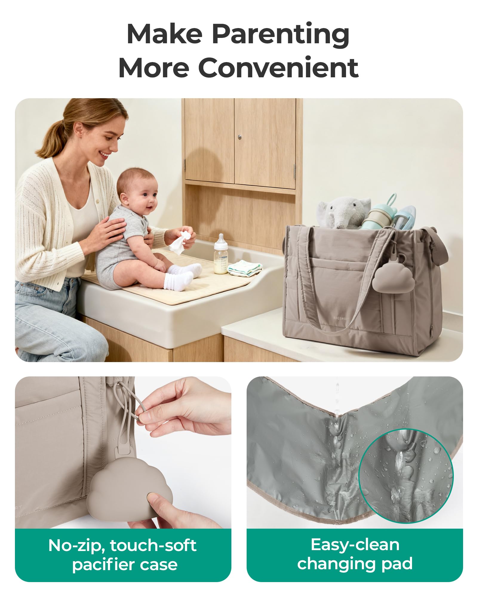 BAGSMART Crush Bow Diaper Bag Tote Large Waterproof Puffer Travel Tote with Changing Pad for Babies 0-14 Months TikTokShopJumpstartSale