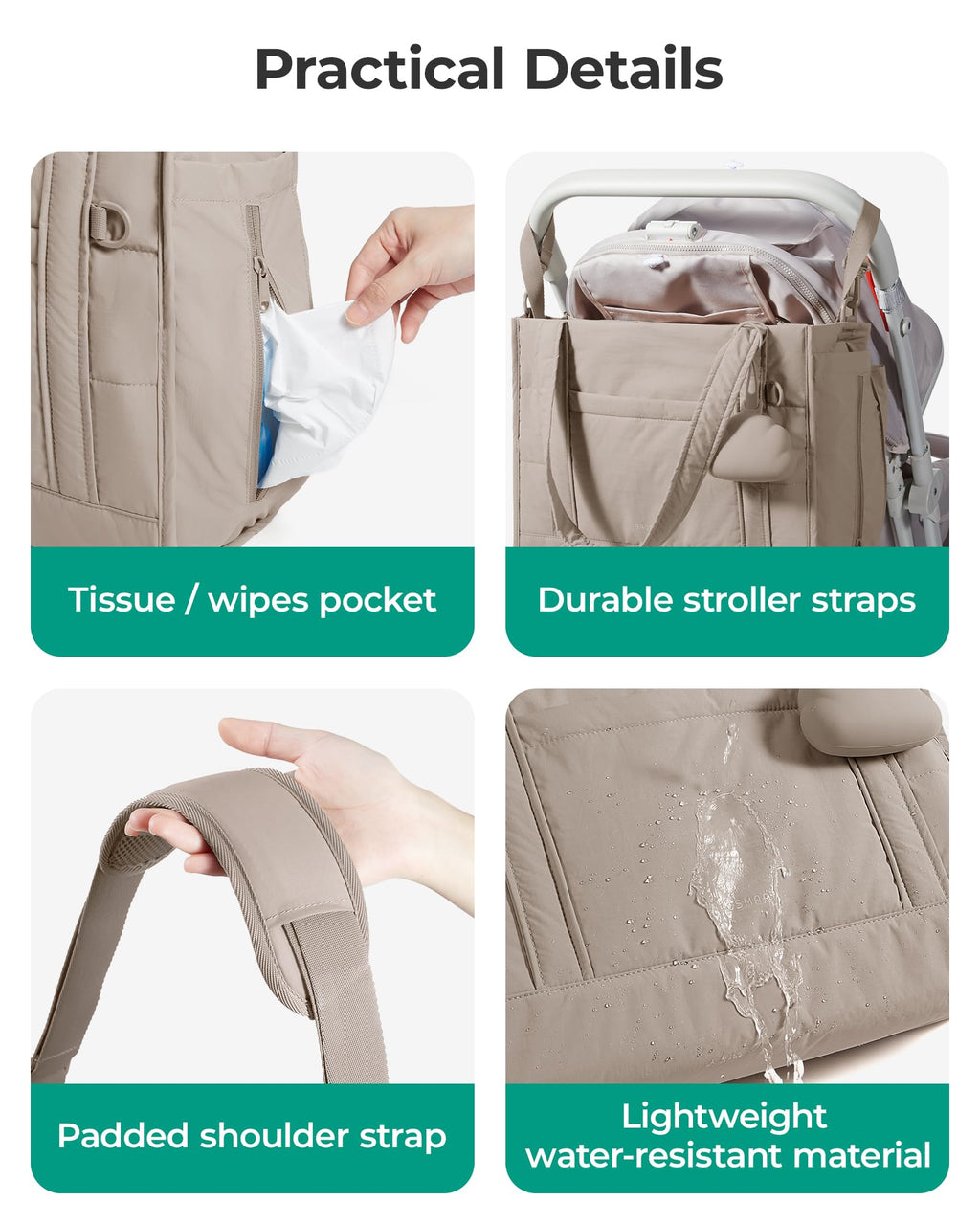 BAGSMART Crush Bow Diaper Bag Tote Large Waterproof Puffer Travel Tote with Changing Pad for Babies 0-14 Months TikTokShopJumpstartSale