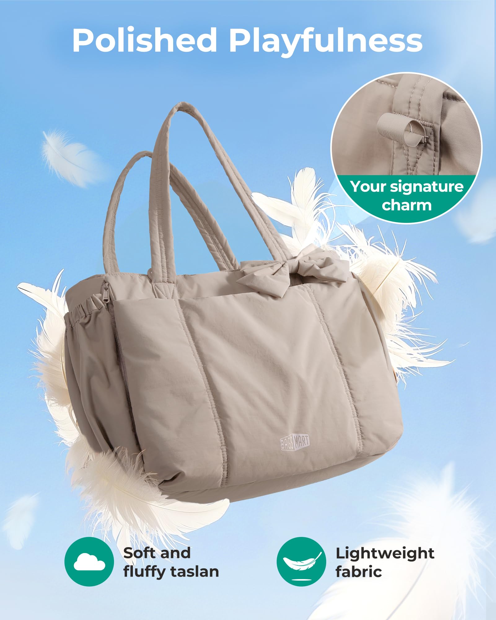 BAGAMSRT Crush Bow Tote Bag for Women, Large Work Tote with 40oz Tumbler, Puffer Travel Tote Bag for Work, Yoga, Gym | For Mom, Diaper, Large Capacity, Everyday Bag